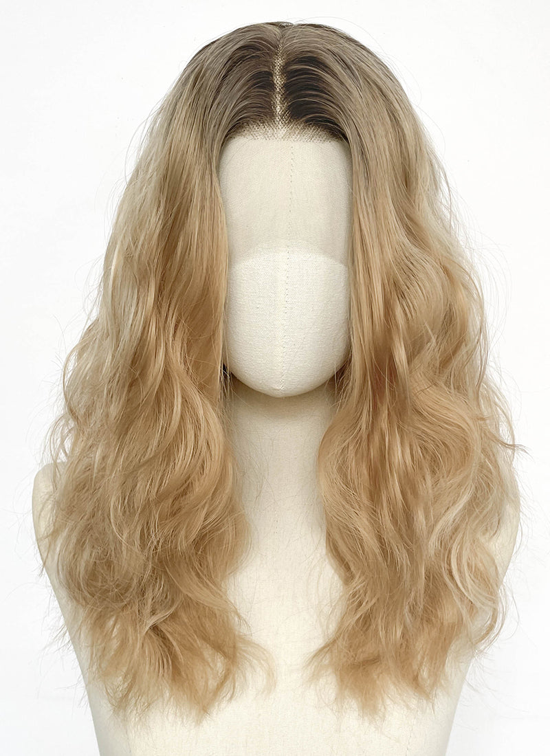 Supergirl Mixed Blonde With Dark Roots Wavy Lace Front Synthetic Wig LF8146