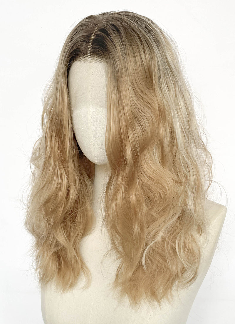 Supergirl Mixed Blonde With Dark Roots Wavy Lace Front Synthetic Wig LF8146