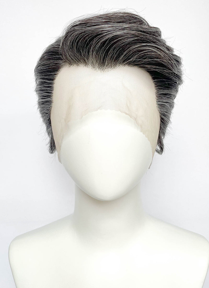 Mixed Dark Grey Wavy Lace Front Synthetic Men's Wig LF8154