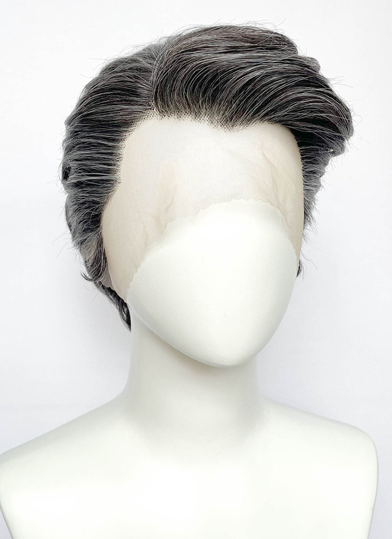 Mixed Dark Grey Wavy Lace Front Synthetic Men's Wig LF8154