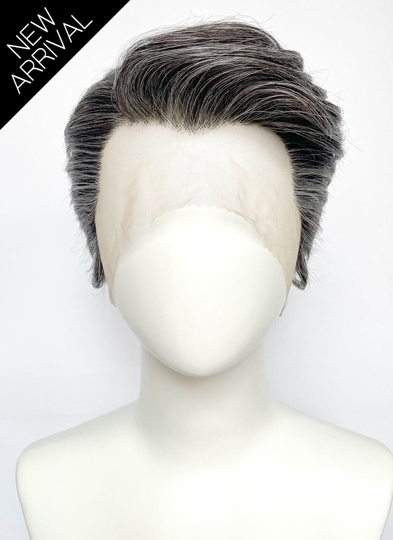 Mixed Dark Grey Wavy Lace Front Synthetic Men's Wig LF8154