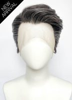 Mixed Dark Grey Wavy Lace Front Synthetic Men's Wig LF8154