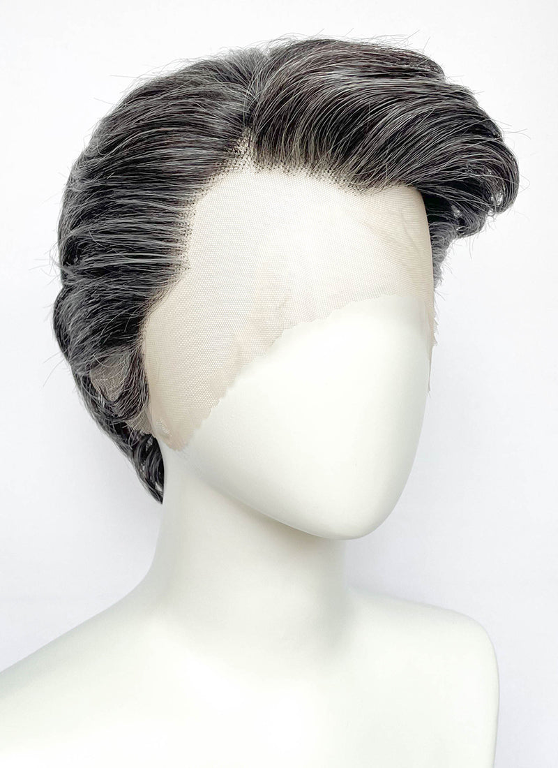 Mixed Dark Grey Wavy Lace Front Synthetic Men's Wig LF8154
