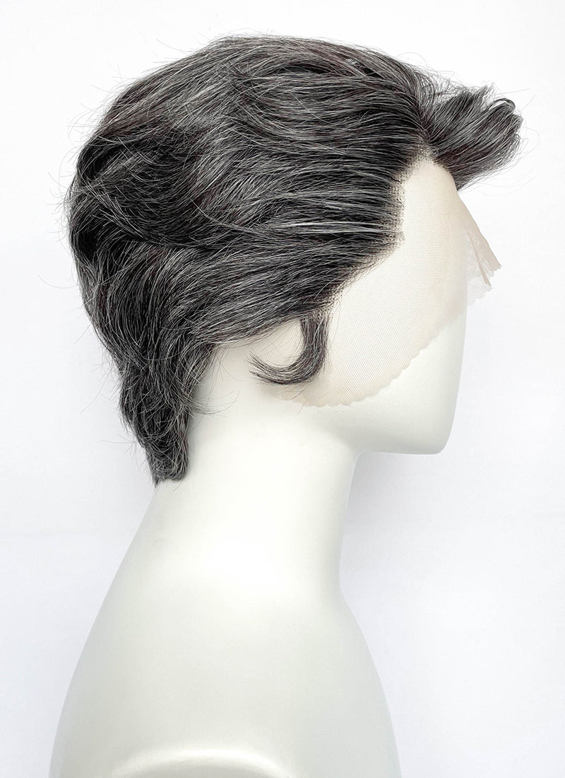 Mixed Dark Grey Wavy Lace Front Synthetic Men's Wig LF8154