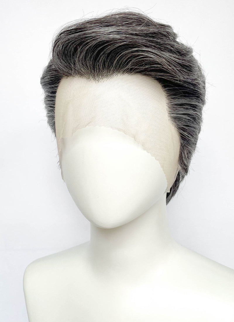 Mixed Dark Grey Wavy Lace Front Synthetic Men's Wig LF8154