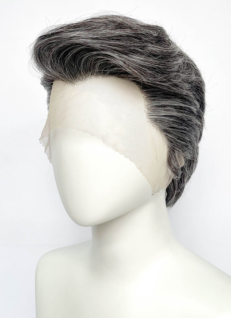 Mixed Dark Grey Wavy Lace Front Synthetic Men's Wig LF8154