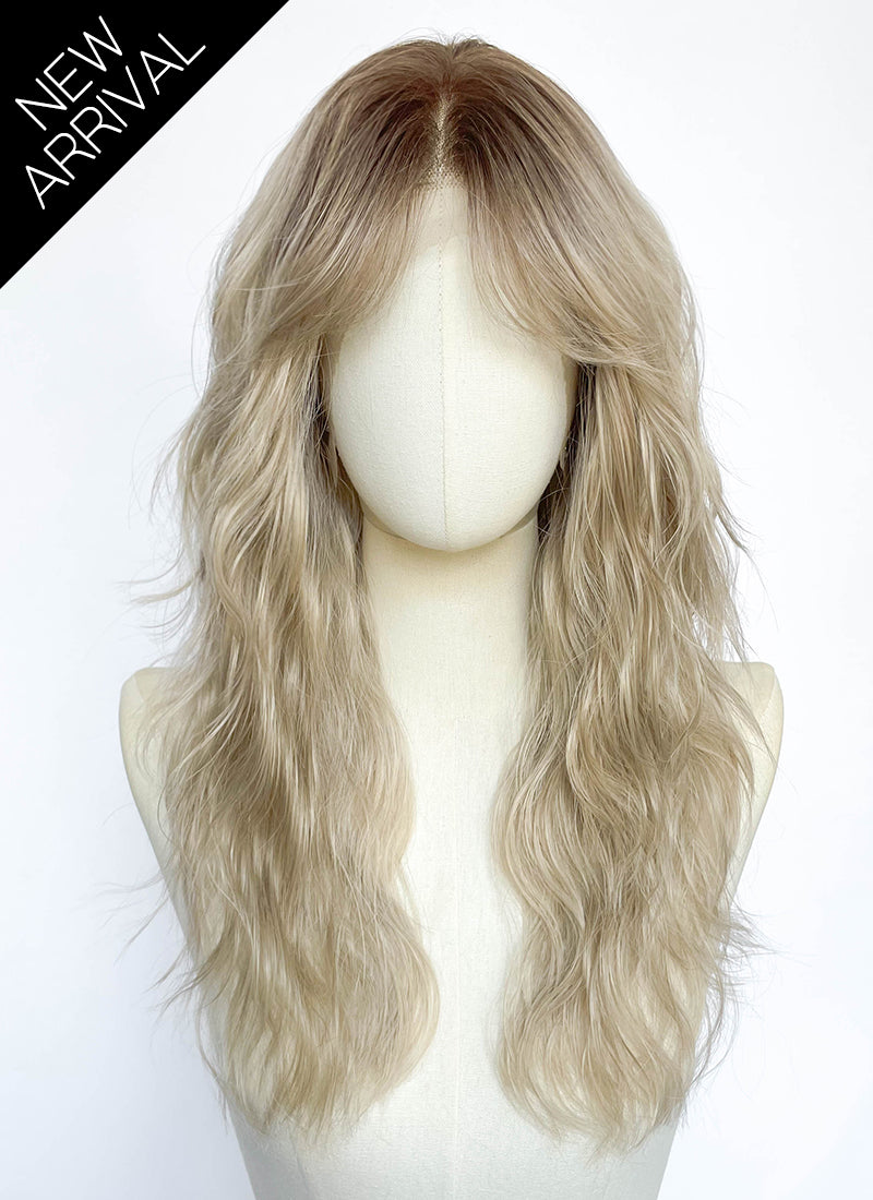 Mixed Blonde With Dark Roots Wavy Lace Front Synthetic Hair Wig LF8155