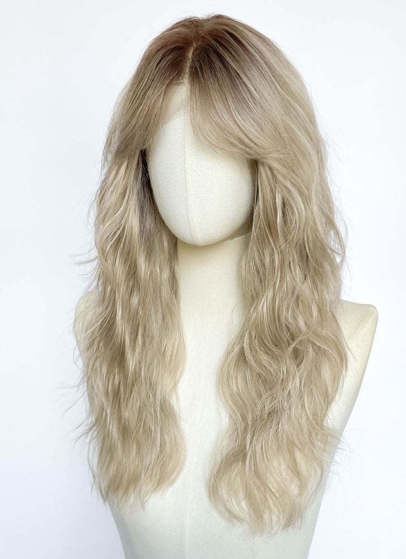 Mixed Blonde With Dark Roots Wavy Lace Front Synthetic Hair Wig LF8155