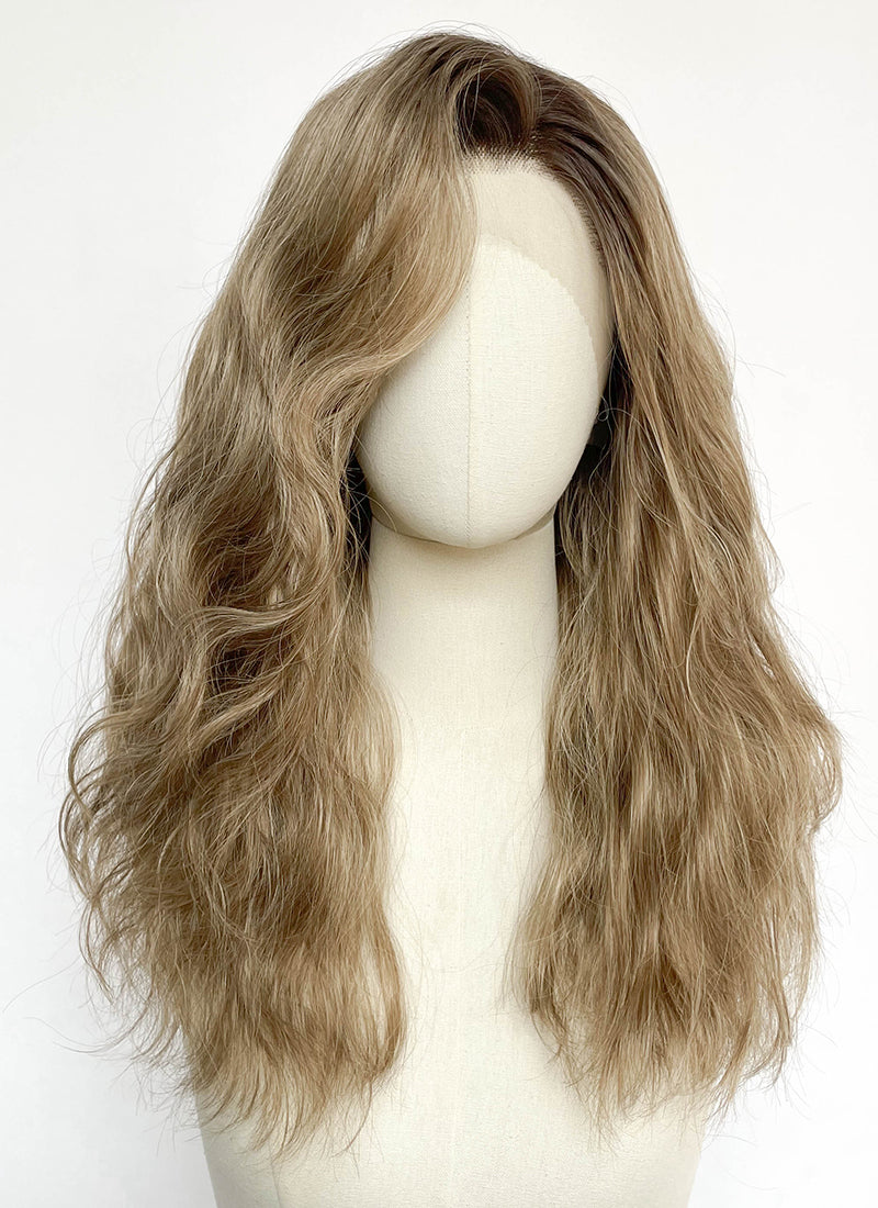 Mixed Blonde With Dark Roots Wavy Lace Front Synthetic Hair Wig LF8159