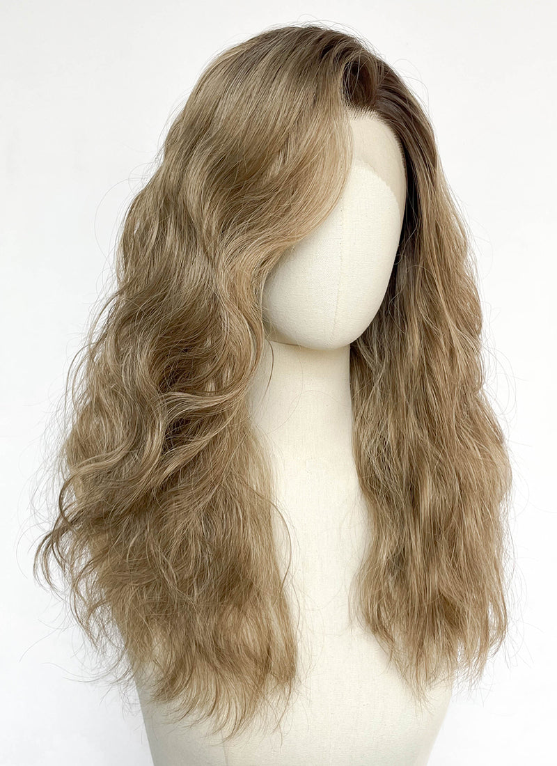 Mixed Blonde With Dark Roots Wavy Lace Front Synthetic Hair Wig LF8159