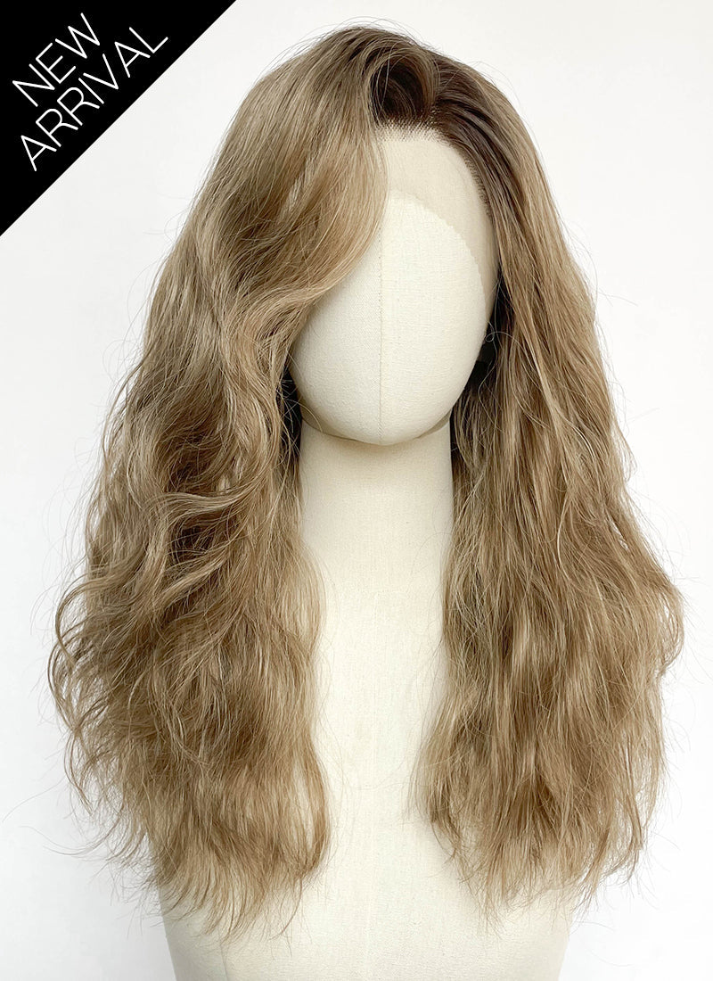 Mixed Blonde With Dark Roots Wavy Lace Front Synthetic Hair Wig LF8159