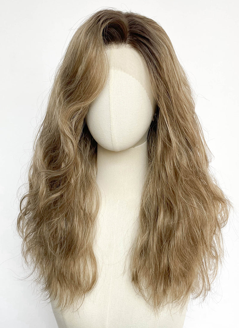 Mixed Blonde With Dark Roots Wavy Lace Front Synthetic Hair Wig LF8159