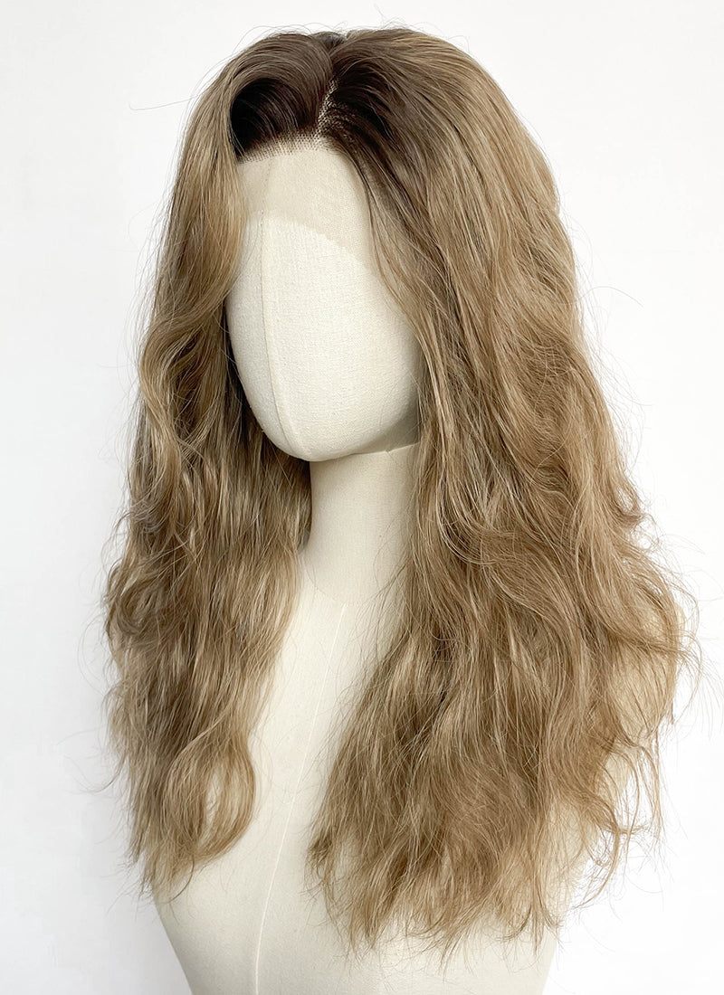 Mixed Blonde With Dark Roots Wavy Lace Front Synthetic Hair Wig LF8159