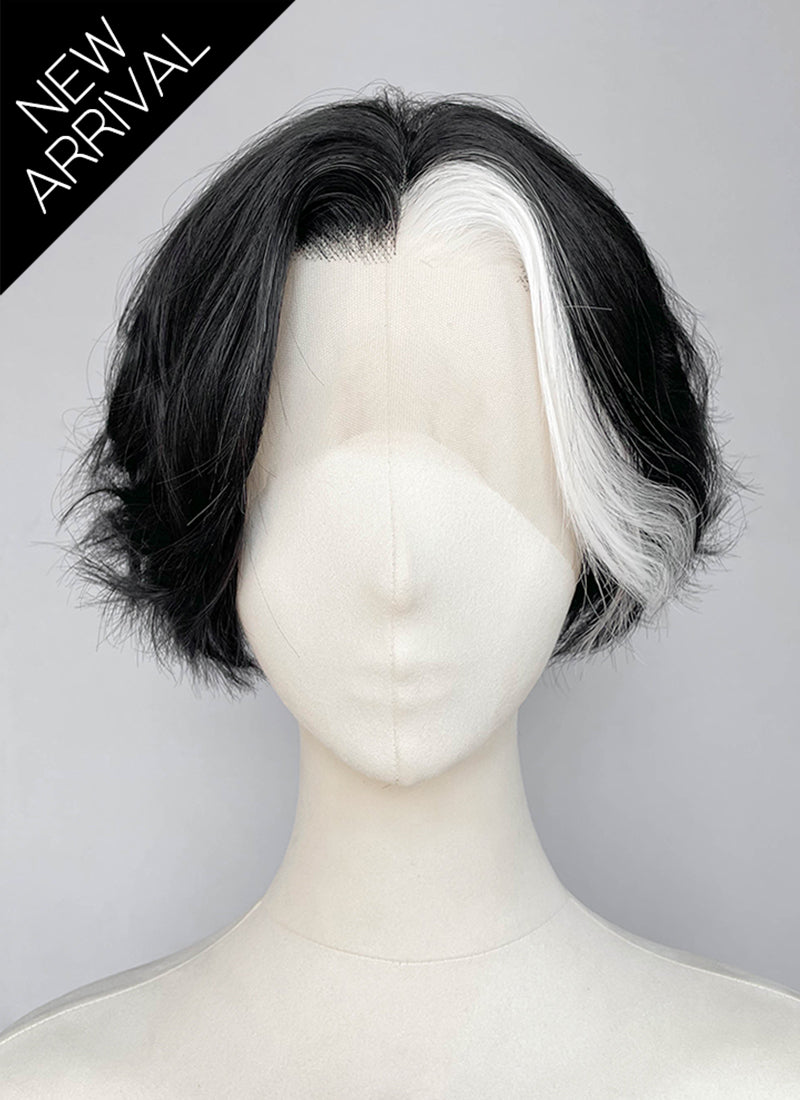 Black With White Wavy Lace Front Synthetic Wig LF8171