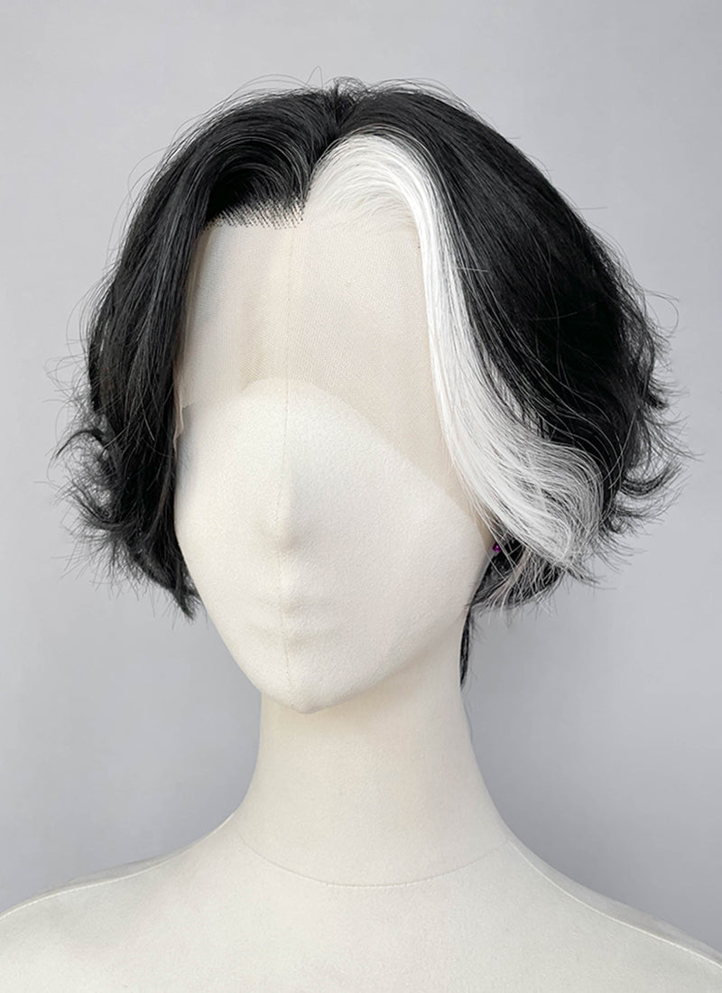 Black With White Wavy Lace Front Synthetic Wig LF8171