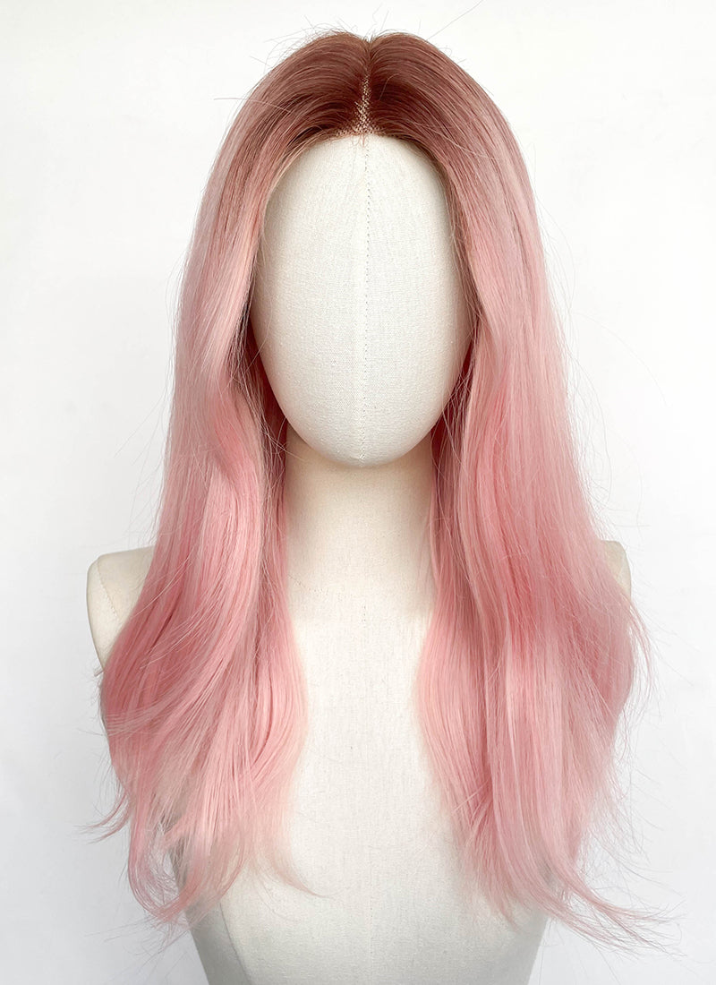 Pastel Pink With Dark Roots Straight Lace Front Synthetic Wig LFCS320