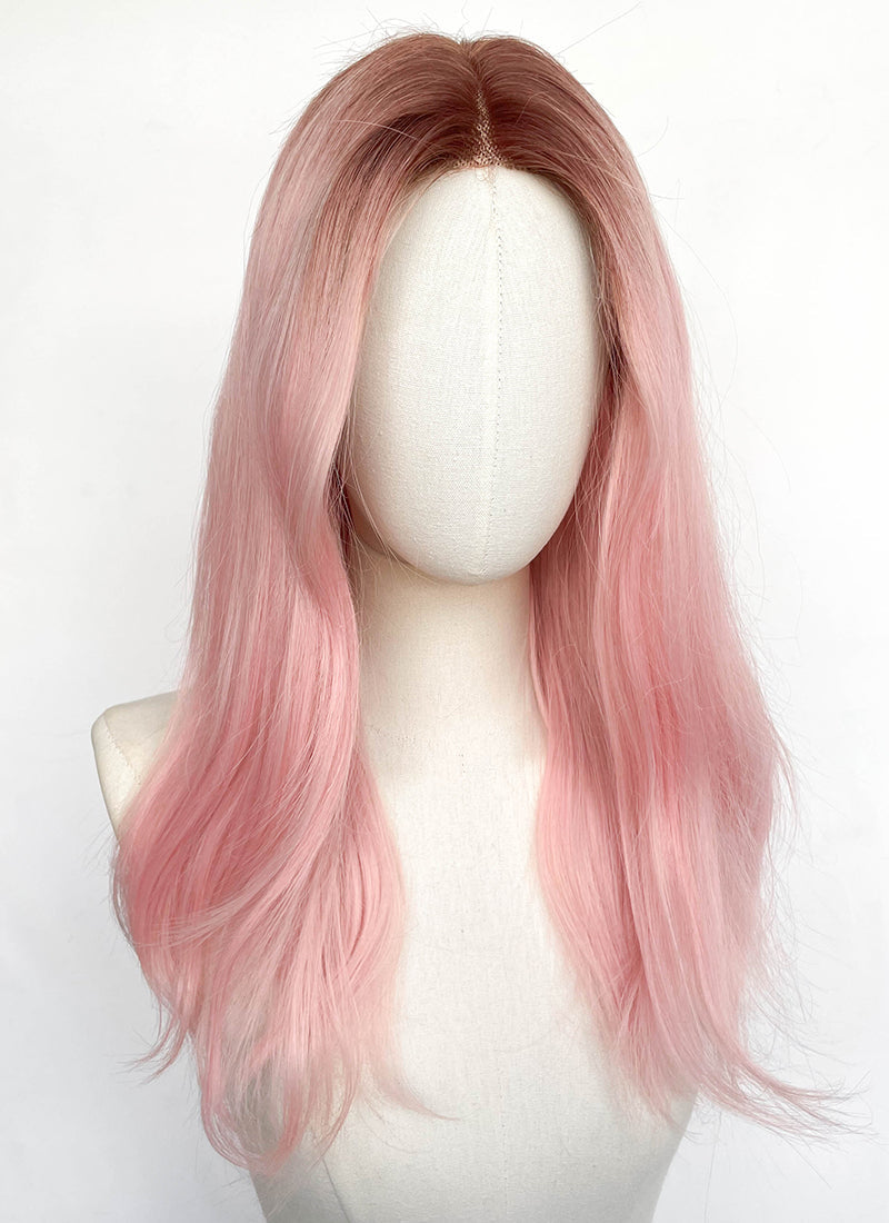 Pastel Pink With Dark Roots Straight Lace Front Synthetic Wig LFCS320