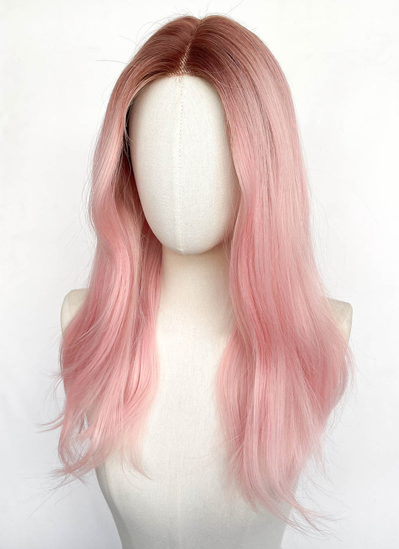 Pastel Pink With Dark Roots Straight Lace Front Synthetic Wig LFCS320