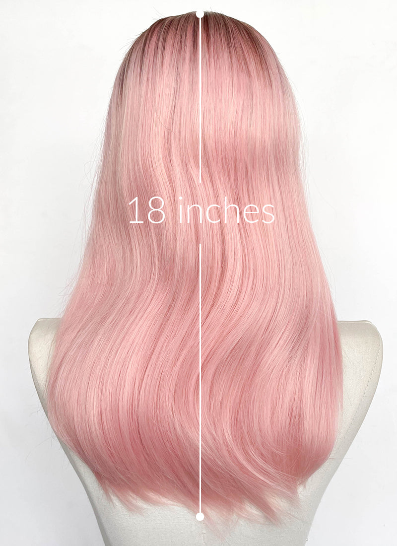 Pastel Pink With Dark Roots Straight Lace Front Synthetic Wig LFCS320