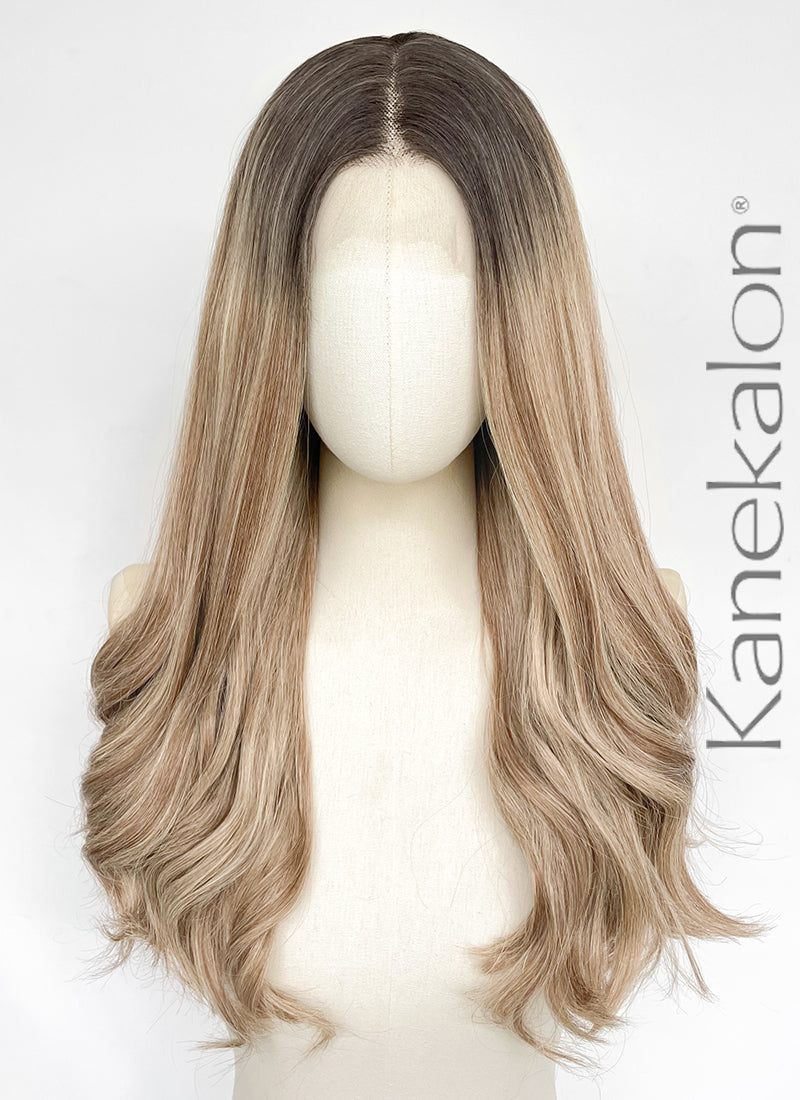 Blonde Mixed Brown Wavy 13" x 6" Lace Top Kanekalon Synthetic Hair Wig LFCS356