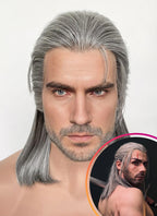 The Witcher 3 Geralt of Rivia Mixed Grey Straight Lace Front Synthetic Men's Wig LFK5566