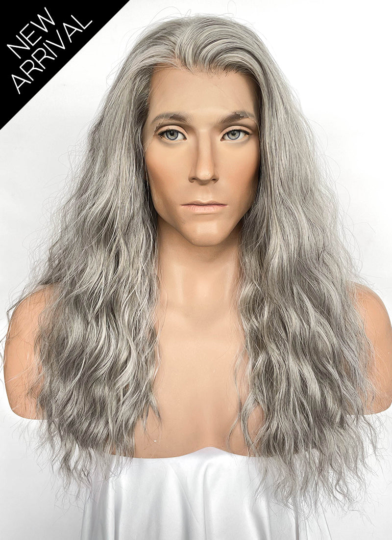 The Lord of the Rings Gandalf Mixed Grey Wavy Lace Front Synthetic Men's Wig LFK5581