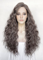 Brown Mixed Grey Curly Lace Front Synthetic Hair Wig LFK5598
