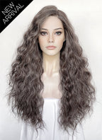 Brown Mixed Grey Curly Lace Front Synthetic Hair Wig LFK5598