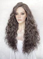 Brown Mixed Grey Curly Lace Front Synthetic Hair Wig LFK5598