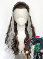 Brown Mixed Silver Grey Wavy Lace Front Synthetic Hair Wig LFK5603