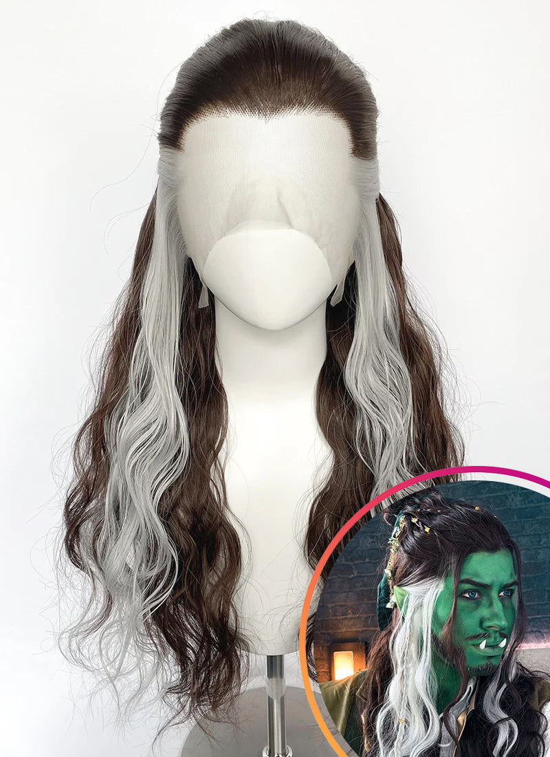 Brown Mixed Silver Grey Wavy Lace Front Synthetic Hair Wig LFK5603