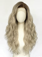 Ash Blonde With Dark Roots Wavy Lace Front Synthetic Hair Wig LFK5607