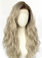 Ash Blonde With Dark Roots Wavy Lace Front Synthetic Hair Wig LFK5607