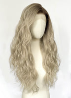Ash Blonde With Dark Roots Wavy Lace Front Synthetic Hair Wig LFK5607