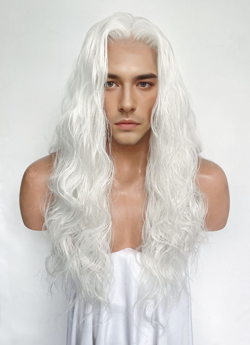 White Wavy Lace Front Synthetic Hair Men's Wig LFM001