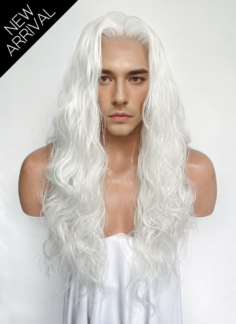 White Wavy Lace Front Synthetic Hair Men's Wig LFM001