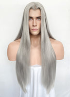 Pastel Blondish Grey Straight Lace Front Synthetic Hair Men's Wig LFM003