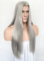 Pastel Blondish Grey Straight Lace Front Synthetic Hair Men's Wig LFM003