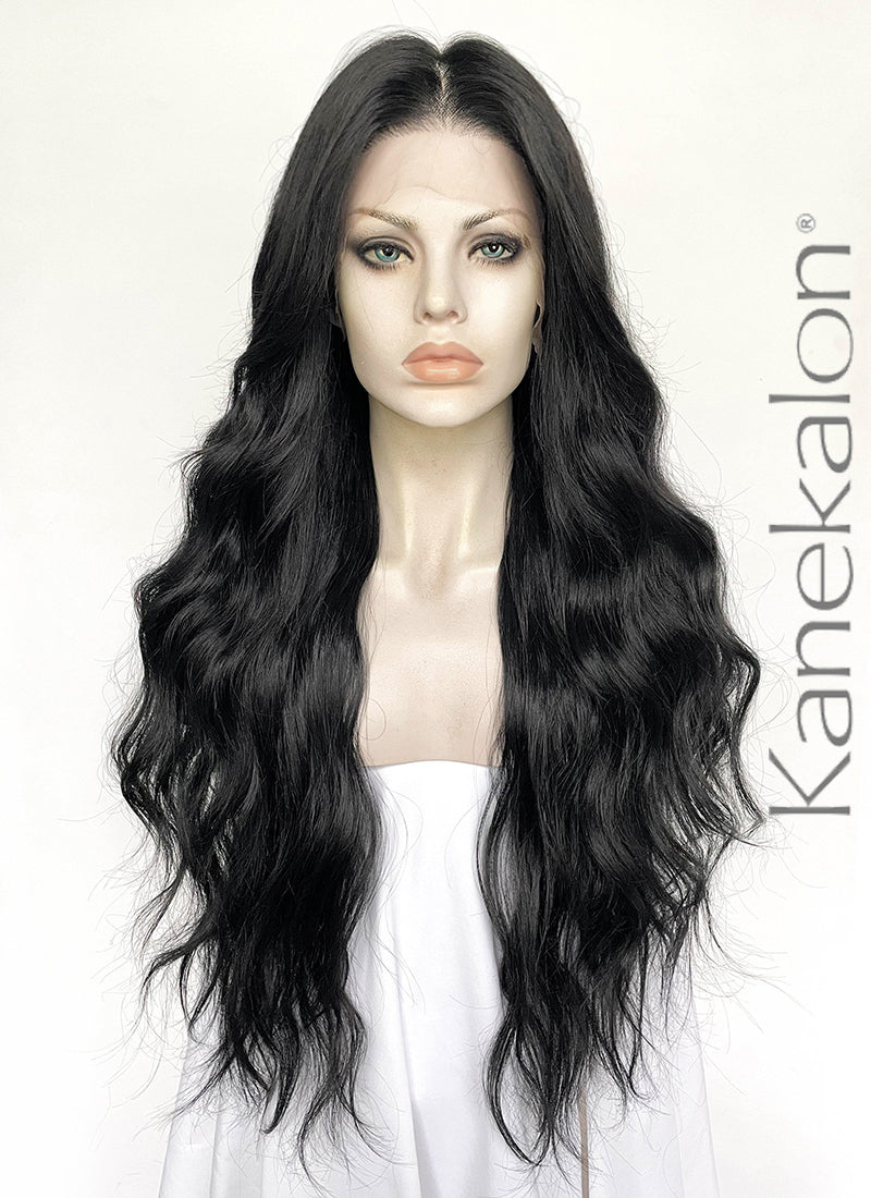 Black Wavy 13" x 6" Lace Top Kanekalon Synthetic Hair Wig LFS052