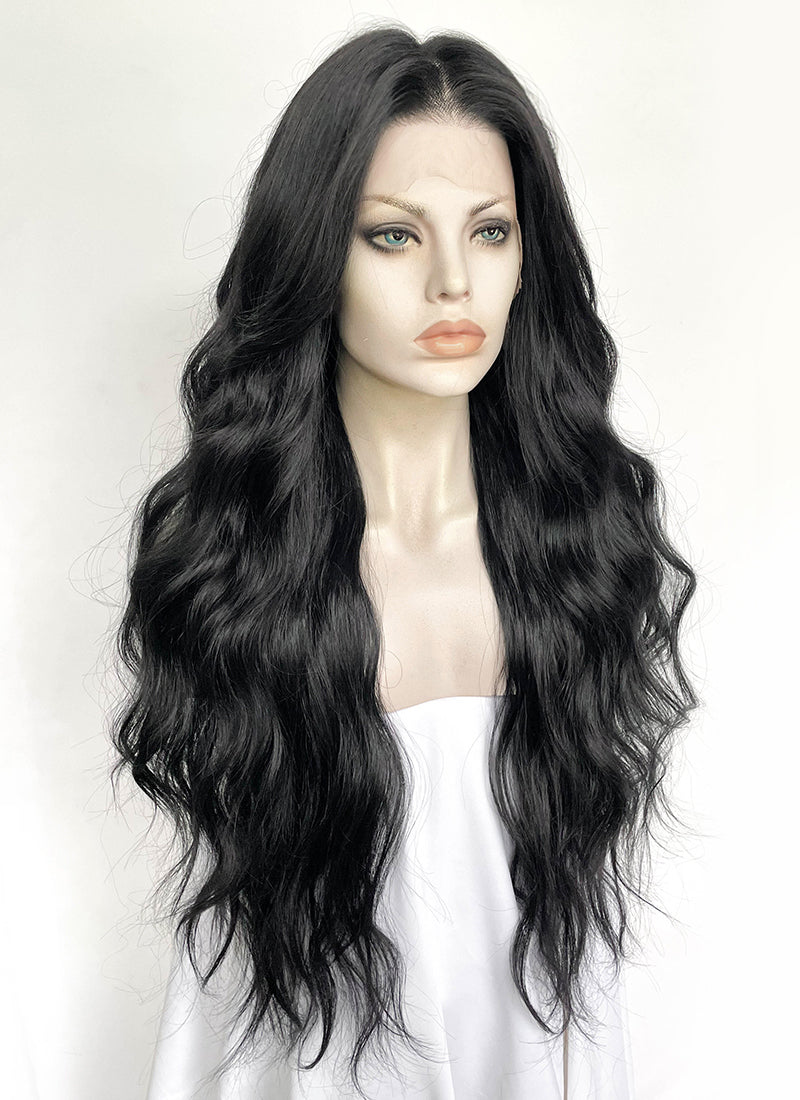 Black Wavy 13" x 6" Lace Top Kanekalon Synthetic Hair Wig LFS052