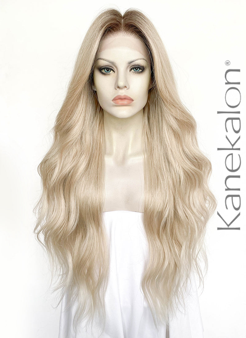 Blonde With Dark Roots Wavy 13" x 6" Lace Top Kanekalon Synthetic Hair Wig LFS053