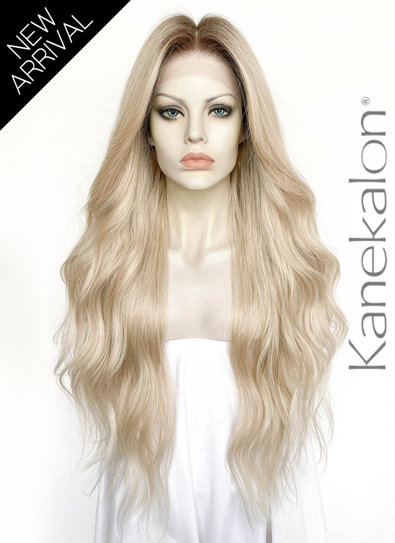 Blonde With Dark Roots Wavy 13" x 6" Lace Top Kanekalon Synthetic Hair Wig LFS053