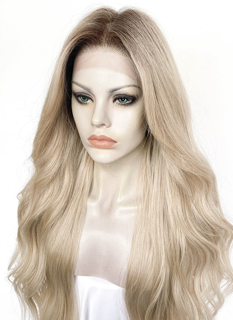 Blonde With Dark Roots Wavy 13" x 6" Lace Top Kanekalon Synthetic Hair Wig LFS053