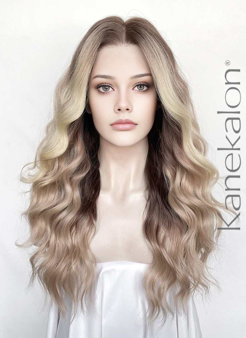 Balayage Mixed Blonde Wavy 13" x 6" Lace Top Kanekalon Synthetic Hair Wig LFS055