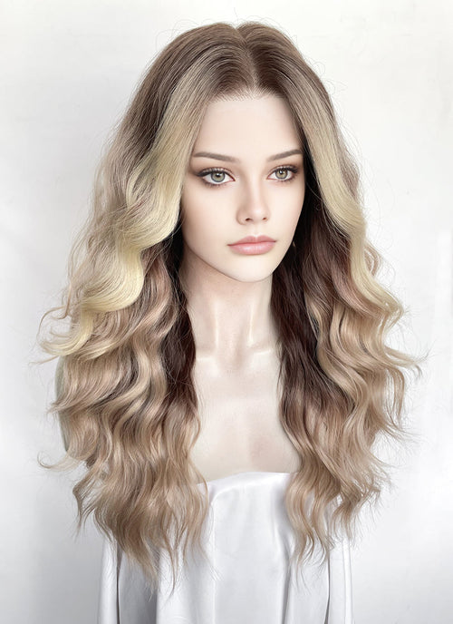 Balayage Mixed Blonde Wavy 13" x 6" Lace Top Kanekalon Synthetic Hair Wig LFS055