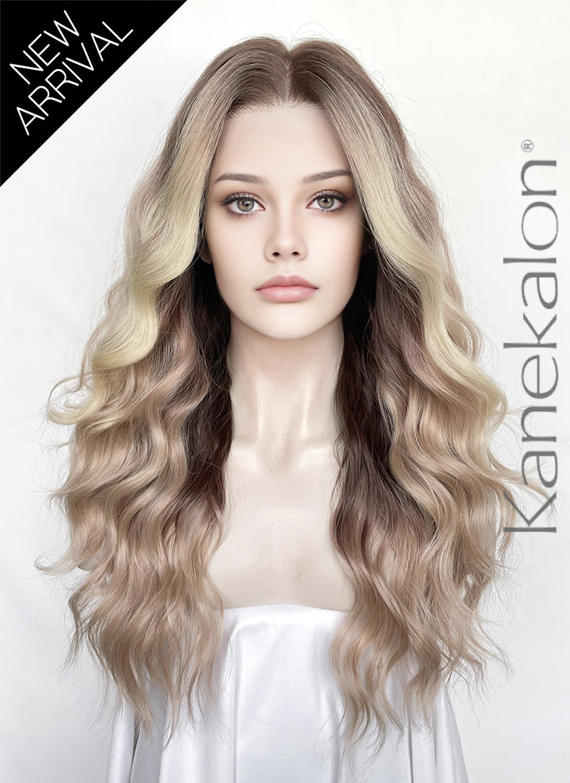 Balayage Mixed Blonde Wavy 13" x 6" Lace Top Kanekalon Synthetic Hair Wig LFS055