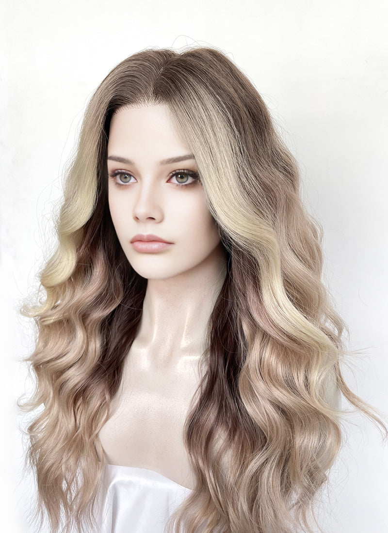Balayage Mixed Blonde Wavy 13" x 6" Lace Top Kanekalon Synthetic Hair Wig LFS055