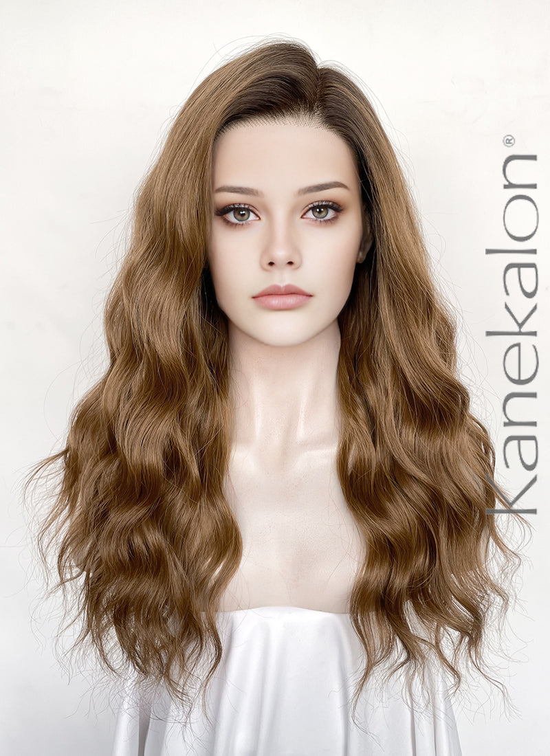 Blonde With Dark Roots Wavy 13" x 6" Lace Top Kanekalon Synthetic Hair Wig LFS056