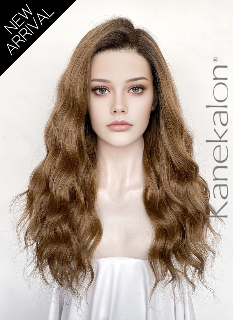 Blonde With Dark Roots Wavy 13" x 6" Lace Top Kanekalon Synthetic Hair Wig LFS056