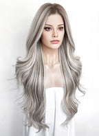 Balayage Mixed Blonde With Dark Roots Wavy 13" x 6" Lace Top Kanekalon Synthetic Hair Wig LFS057